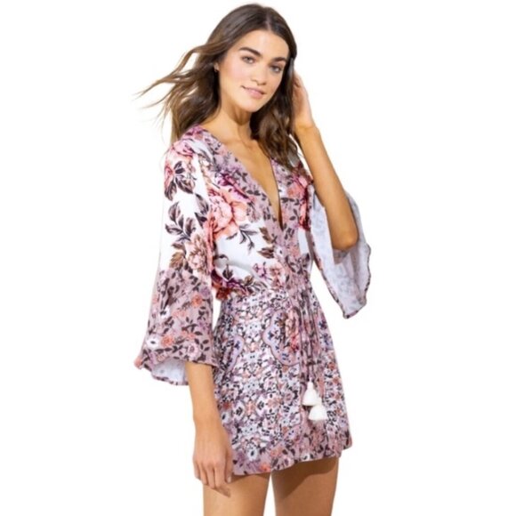 Maaji Rose Joy Cover-Up Bell Sleeve Floral Caftan Cover Up - Picture 1 of 14